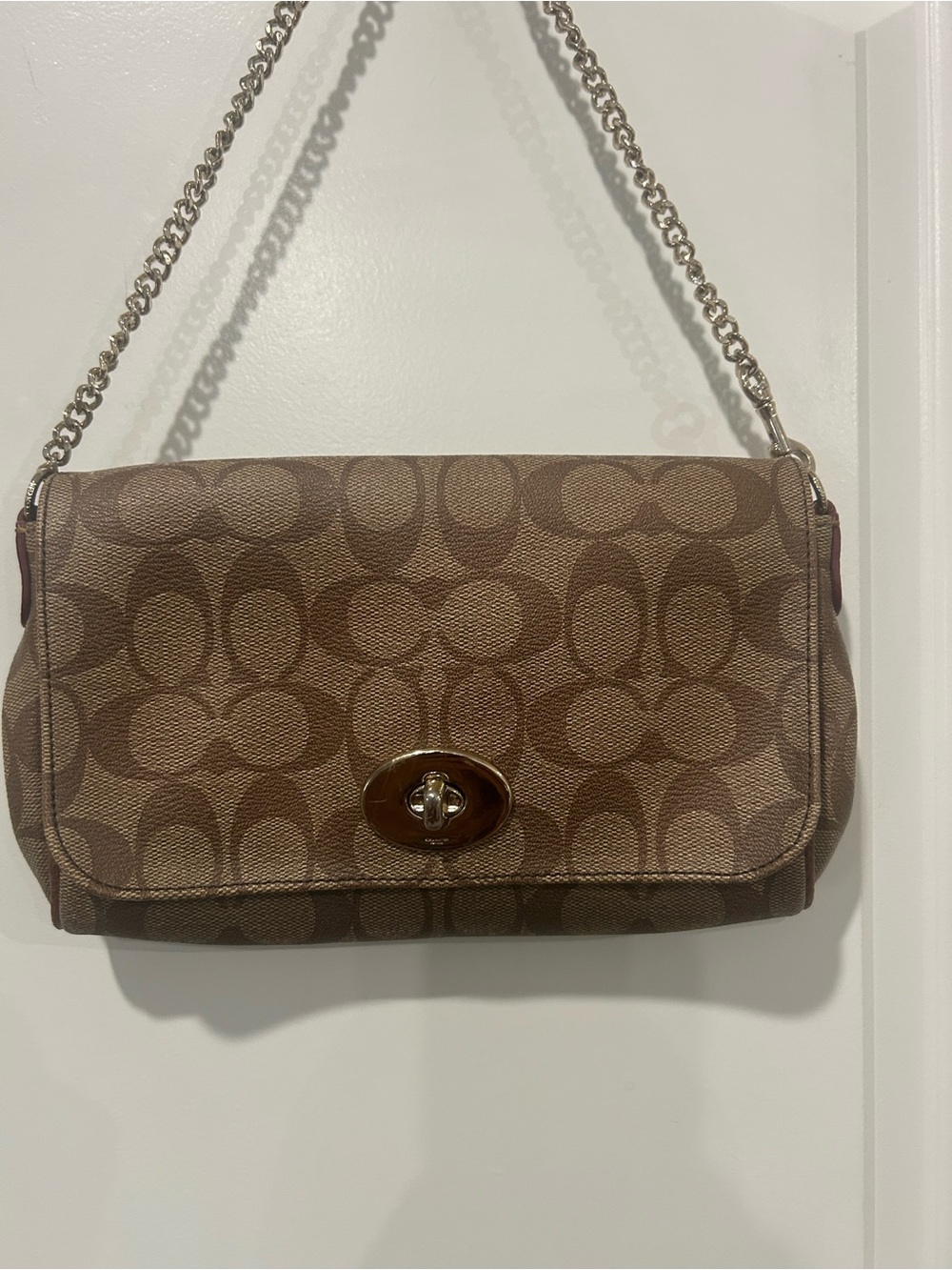 Coach Mini Ruby Brown Signature Canvas Chain Shoulder Bag